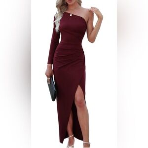 Chic One-Shoulder Burgundy Dress